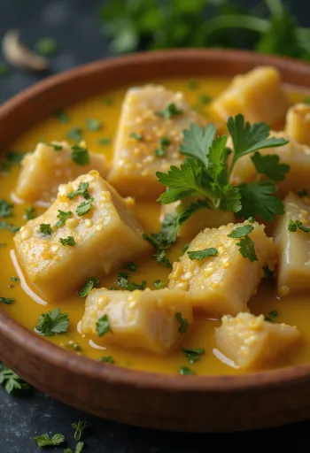 Hindistan cevizi sütlü sarı soslu balık yemeği