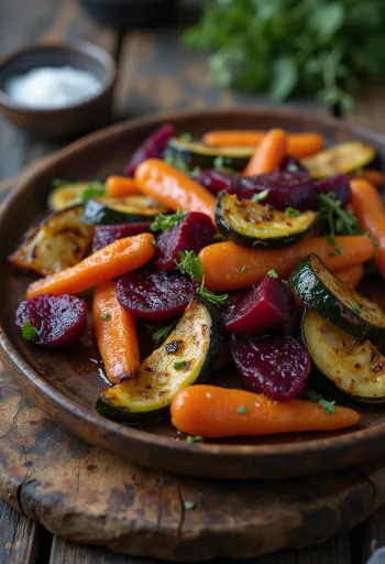 Kıtır kenarlı ve balzamik soslu fırınlanmış pancarlı sebzeler