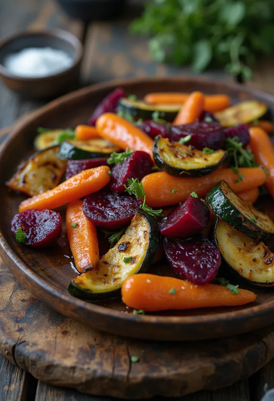 Kıtır kenarlı ve balzamik soslu fırınlanmış pancarlı sebzeler