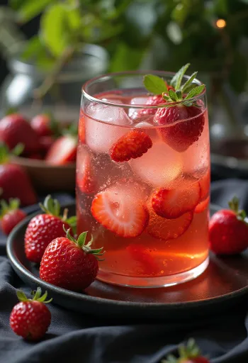 Bardaklarda servis edilmiş çilekli ve fesleğenli cider