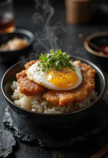 Çıtır domuz eti ve yeşil soğanla servis edilen Katsu Don