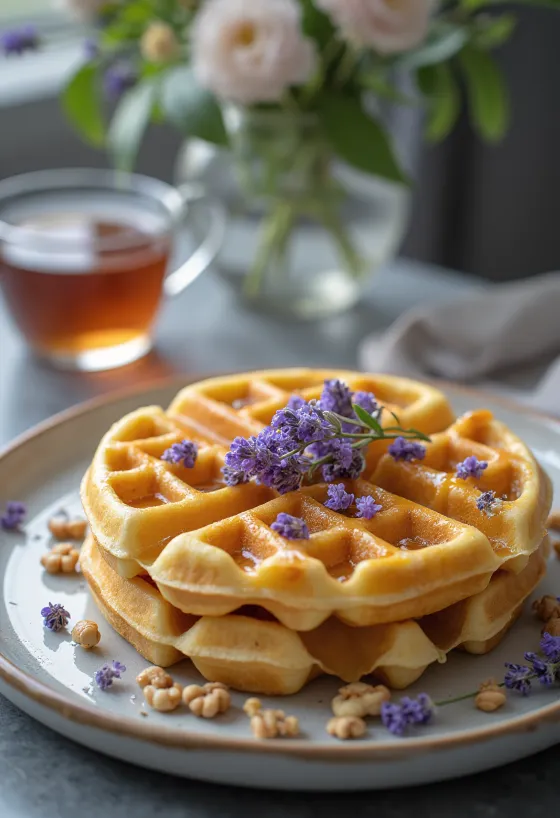 Servis edilmiş Lavanta ve Ballı Waffle