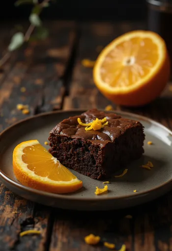 Servis edilmiş portakallı brownie