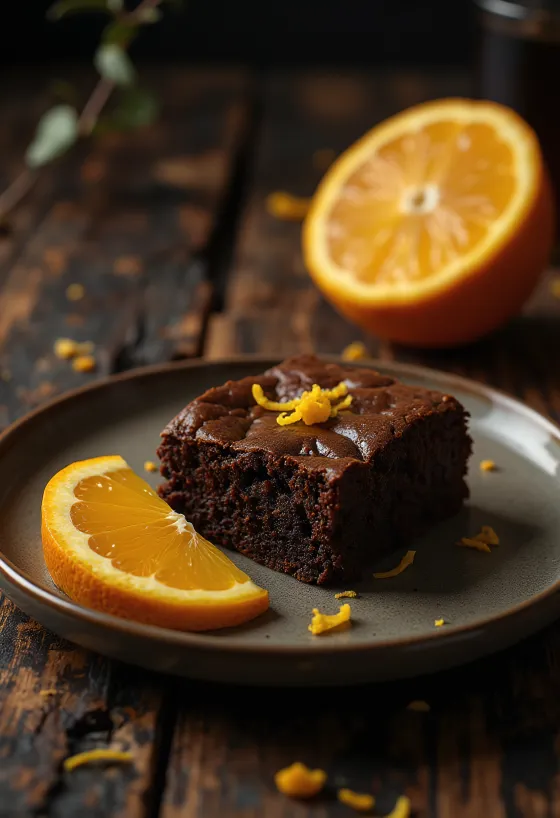 Servis edilmiş portakallı brownie