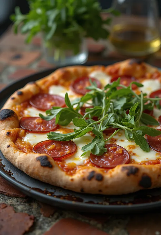Rokalı ve baharatlı salamlı Diavola pizza