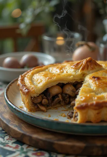 Altın sarısı kabuğuyla servis edilen güvercin böreği.