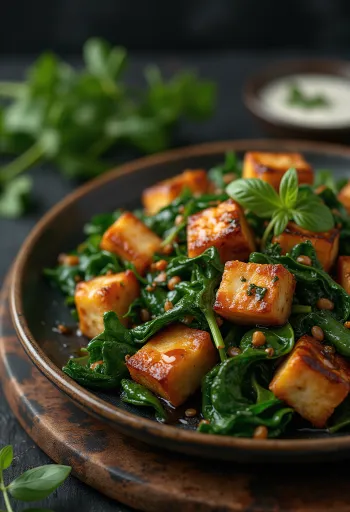 Ispanaklı tofu lokmaları servisi