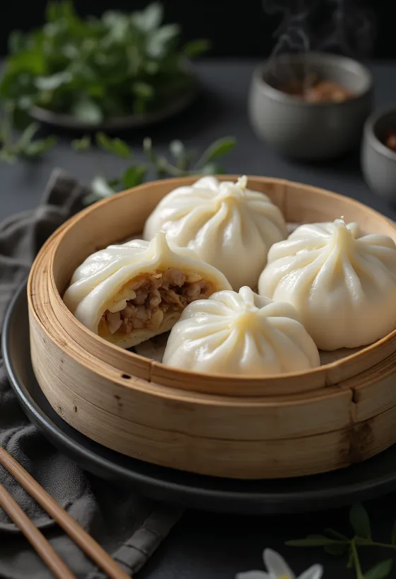 Taze buharda pişmiş Çin baozi dolgulu mantı