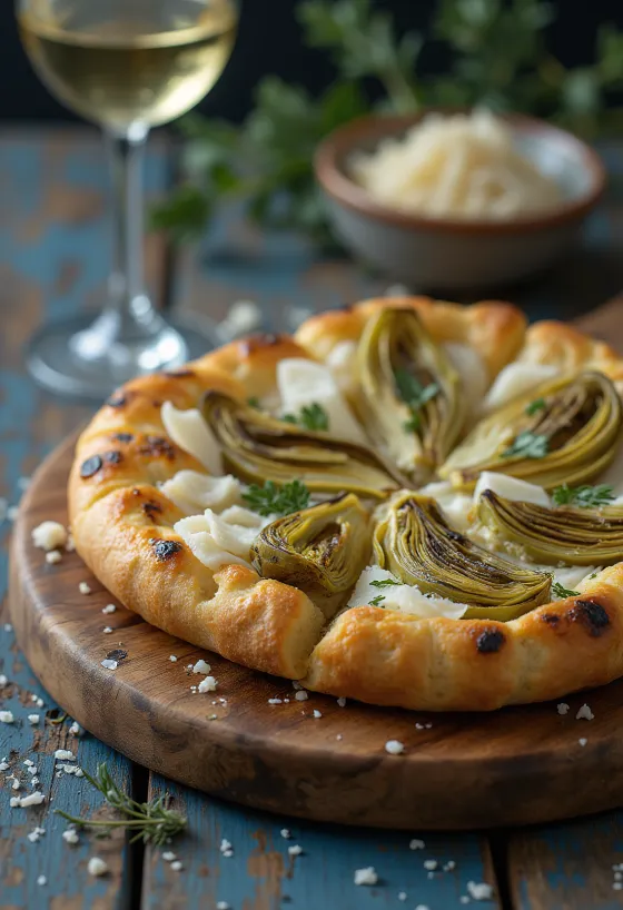 Izgara enginar ve parmesan ile servis edilen focaccia