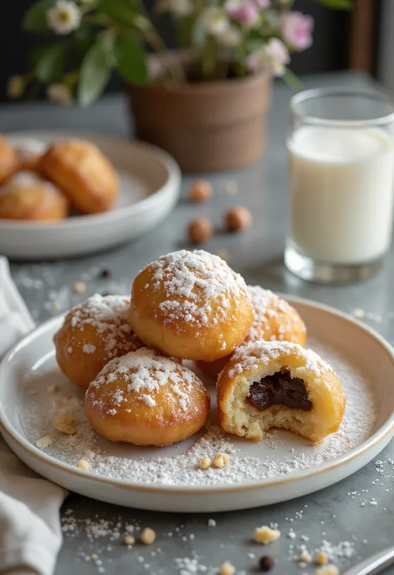 Fındık kremalı Zeppole, fındık kreması ve pudra şekeri ile İtalyan tatlısı