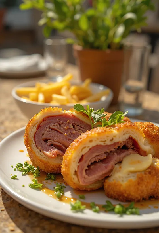 Servis edilmiş Cachopo İspanyol dolgulu et