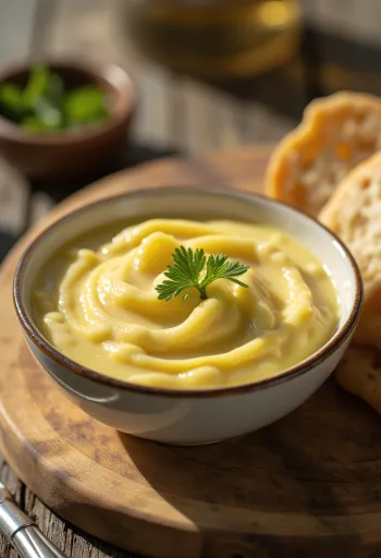 Taze ekmekle servis edilmiş Alioli sarımsaklı sos