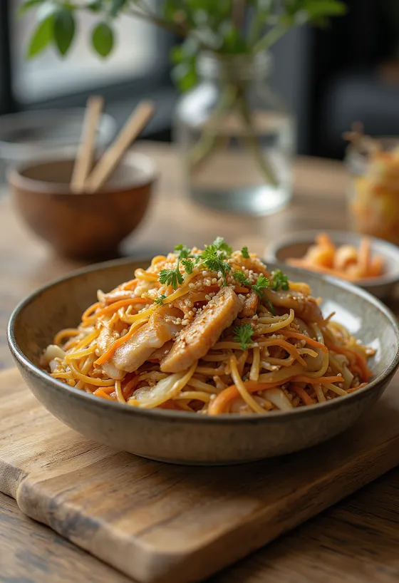 Tavuklu Yakisoba, çıtır sebzeli Japon wok eriştesi