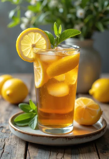 Limon dilimleri ve buz küpleri ile limonlu buzlu çay
