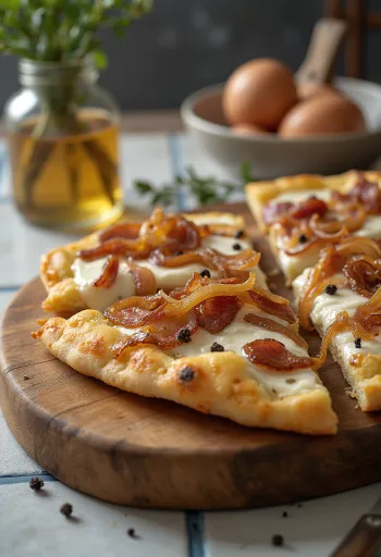 Kremalı, soğanlı ve pastırmalı Flammkuchen