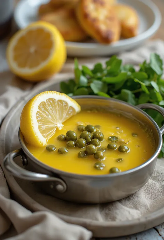 Kase içinde kaparili ve limonlu tereyağı sosu