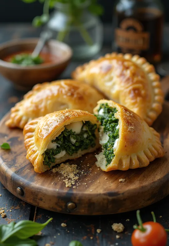 Ispanaklı ve ricotta peynirli empanada, kremalı dolgulu