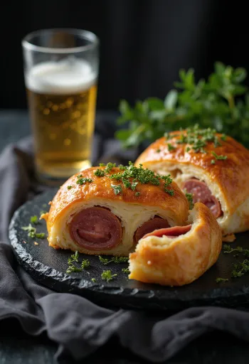 Salamla servis edilen, bol salamlı ve üzeri erimiş mozzarellalı, dışı çıtır içi yumuşak Stromboli.