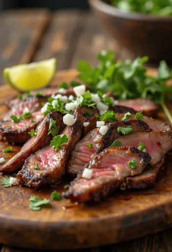 Tortilla ve salata ile servis edilmiş Carne asada