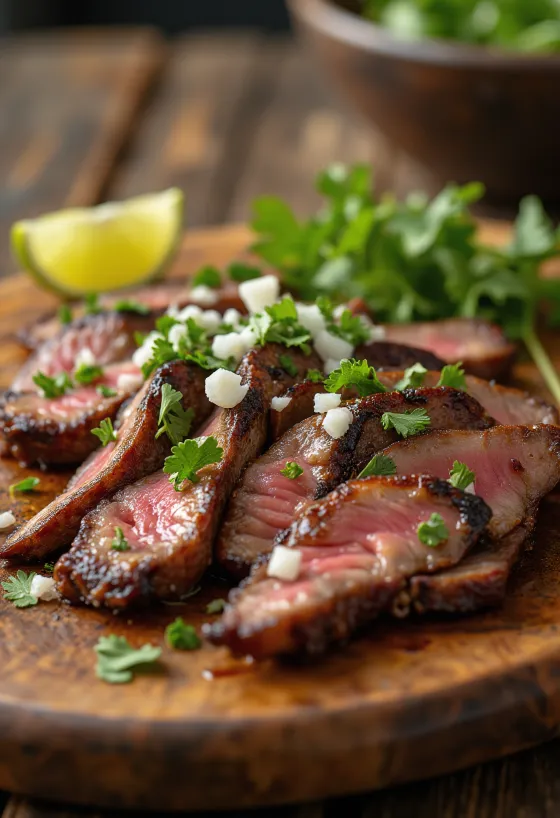 Tortilla ve salata ile servis edilmiş Carne asada