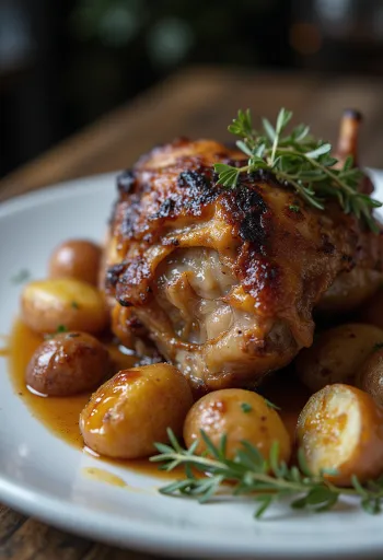 Patates püresi ve sebzelerle servis edilen Duck confit