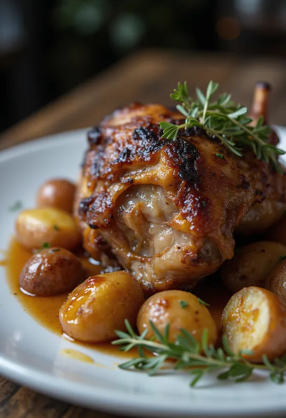 Patates püresi ve sebzelerle servis edilen Duck confit