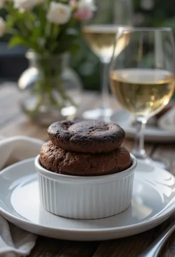 Beyaz şaraplı çikolatalı sufle servisi