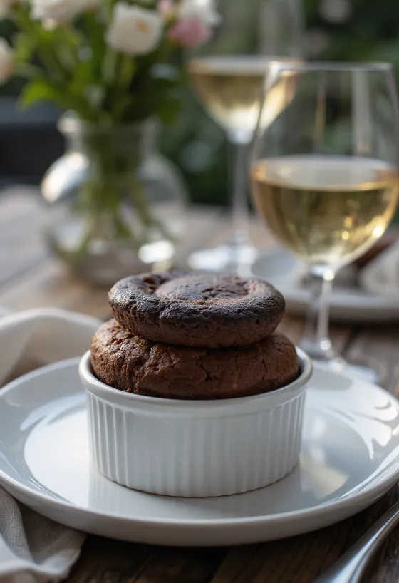 Beyaz şaraplı çikolatalı sufle servisi