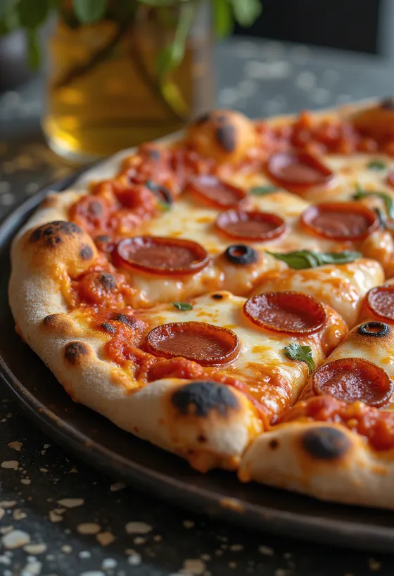 Taze pişmiş füme peynirli ve pepperonili pizza
