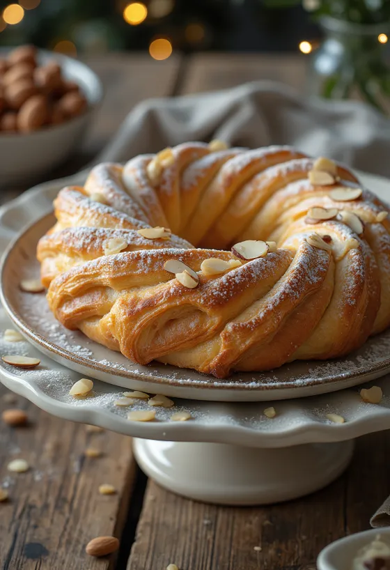 Badem dolgulu Kringle, tarçınlı şeker serpilmiş