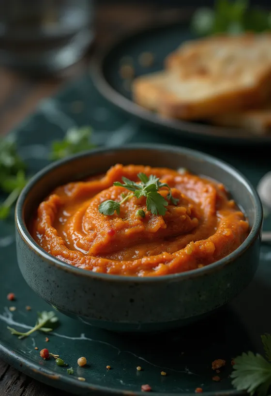 Izgara yemeklerle servis edilmiş Romesco sosu