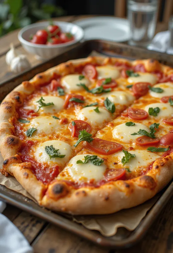 Dikdörtgen hamurlu ve peynirli Grandma pizza
