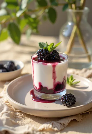 Servis edilmiş böğürtlenli panna cotta