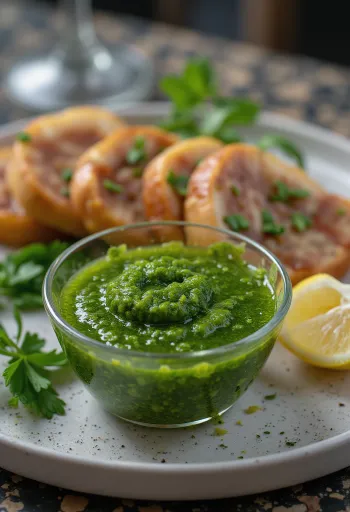 Izgara etlerle servis edilen Chimichurri sosu