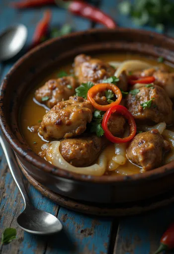 Kişnişle süslenmiş, yoğun soslu hindistan cevizi sütlü Adobo tavuk