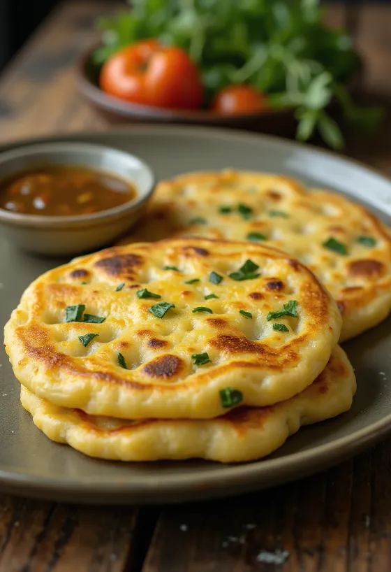 Taze kişniş ile servis edilen Lauki chilla