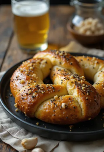 Taze pişmiş karabiberli sarımsaklı pretzel