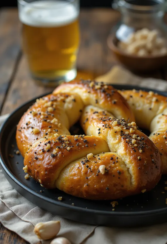 Taze pişmiş karabiberli sarımsaklı pretzel