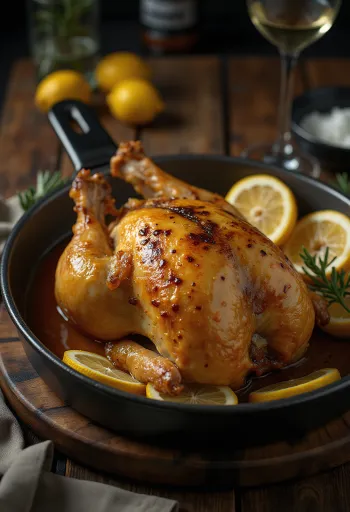 Sebzelerle servis edilen limon soslu fırında beç tavuğu.