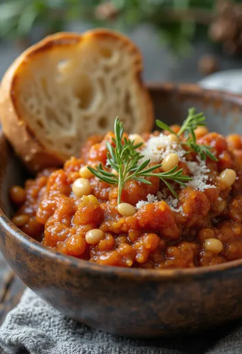 Servis edilmiş kurutulmuş domatesli pesto sosu