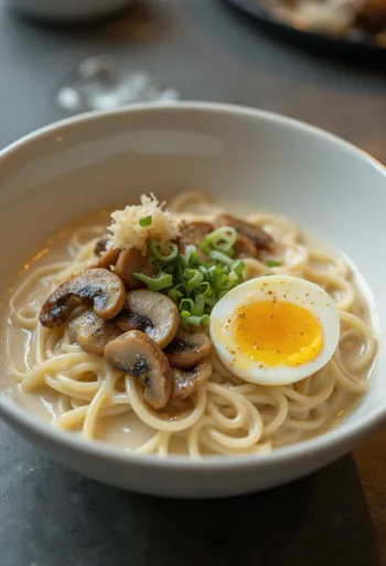 Trüf mantarı sosu ile servis edilen Truffle Ramen