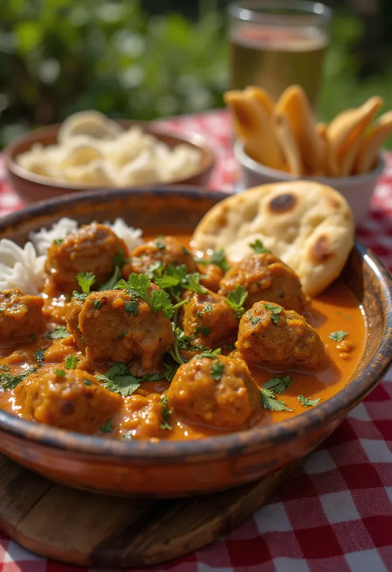 Kişnişle servis edilen Balti usulü Kuzu Köri