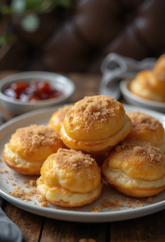 Tarçınlı şeker serpilmiş, taze servis edilen Æbleskiver