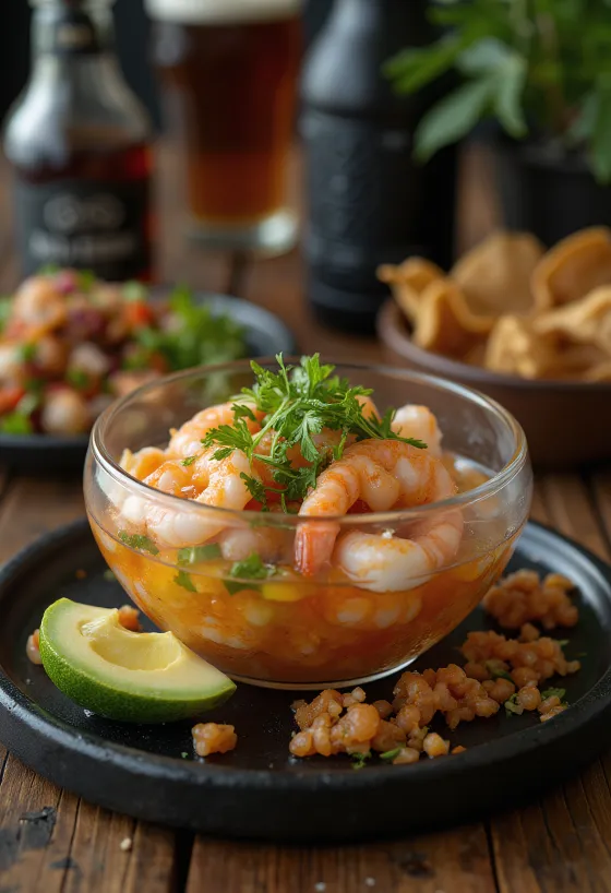 Misket limonu suyu ve avokado ile servis edilen Karışık Ceviche