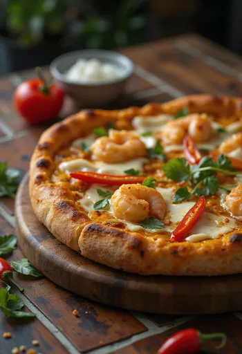 Malay baharatlı ve karidesli Laksa pizza