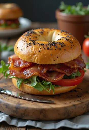 Servis edilmiş baconlı bagel