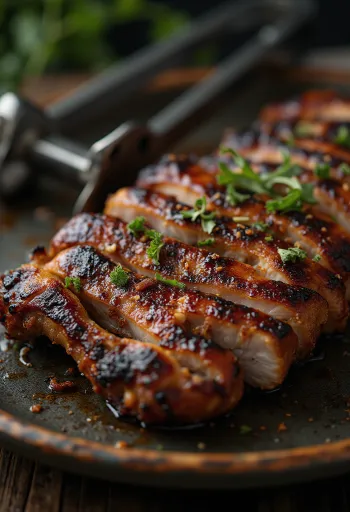 Taze salata ve ızgara sebzelerle servis edilen BBQ et