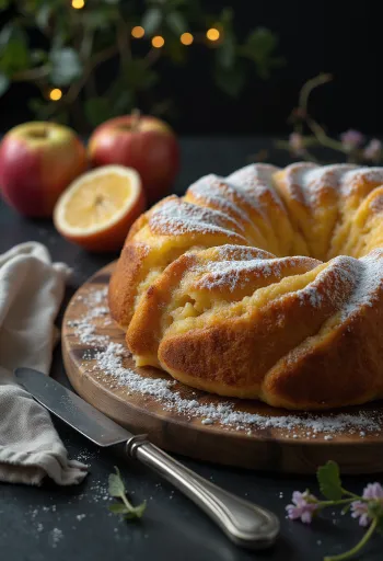 Limonlu elmalı kuglof sunumu