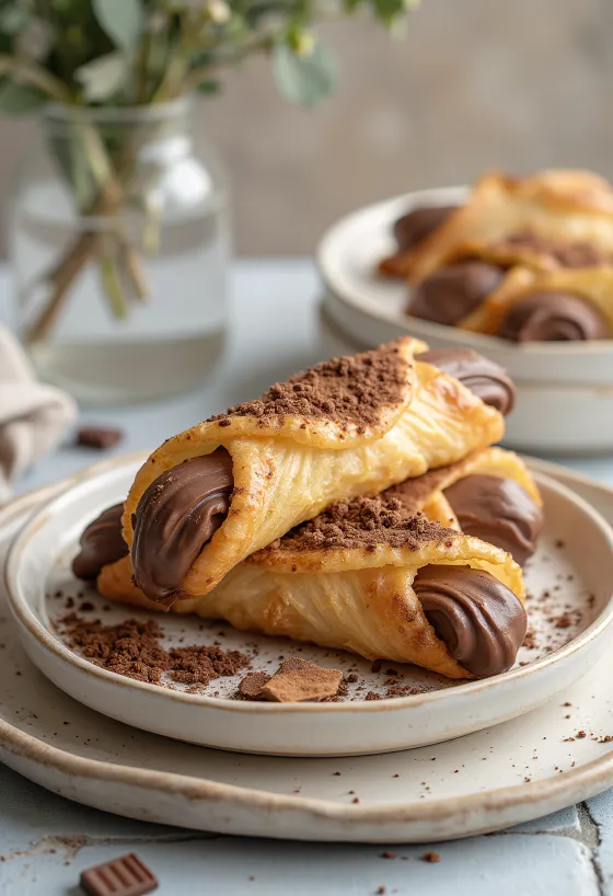 Servis edilmiş Çikolatalı ve Tarçınlı Cannoli tatlısı