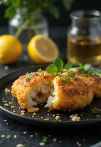 Füme balıklı balık köftesi, pırasa ve taze maydanozla servis edilmiş